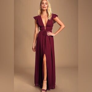 Lulus I'm All Yours Ruffled Maxi Dress NWT Burgundy